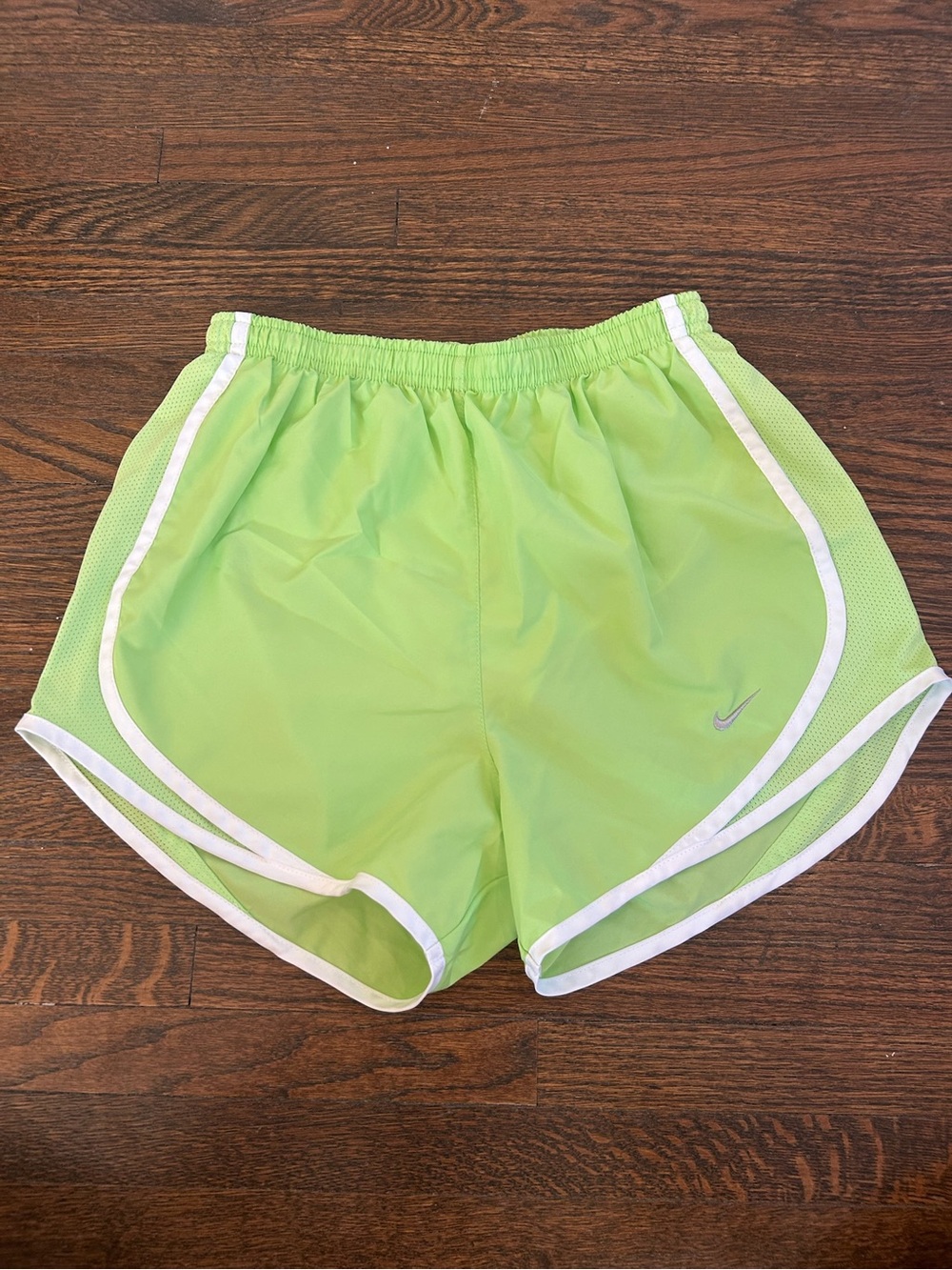 Nike Women’s Lime Green Athletic Running Shorts with White Trim